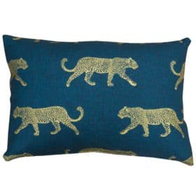 Leopard Stroll Boudoir Cushion in Teal and Gold