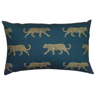 XL Leopard Stroll Rectangular Cushion in Teal and Gold