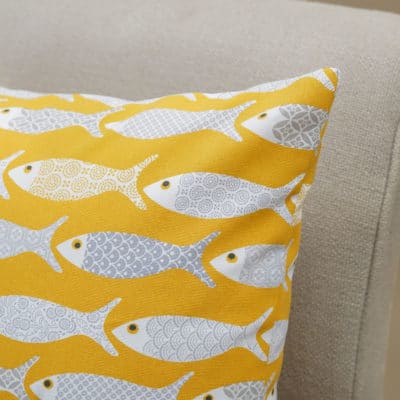 Oceano Fish Print XL Rectangular Cushion in Ochre Yellow