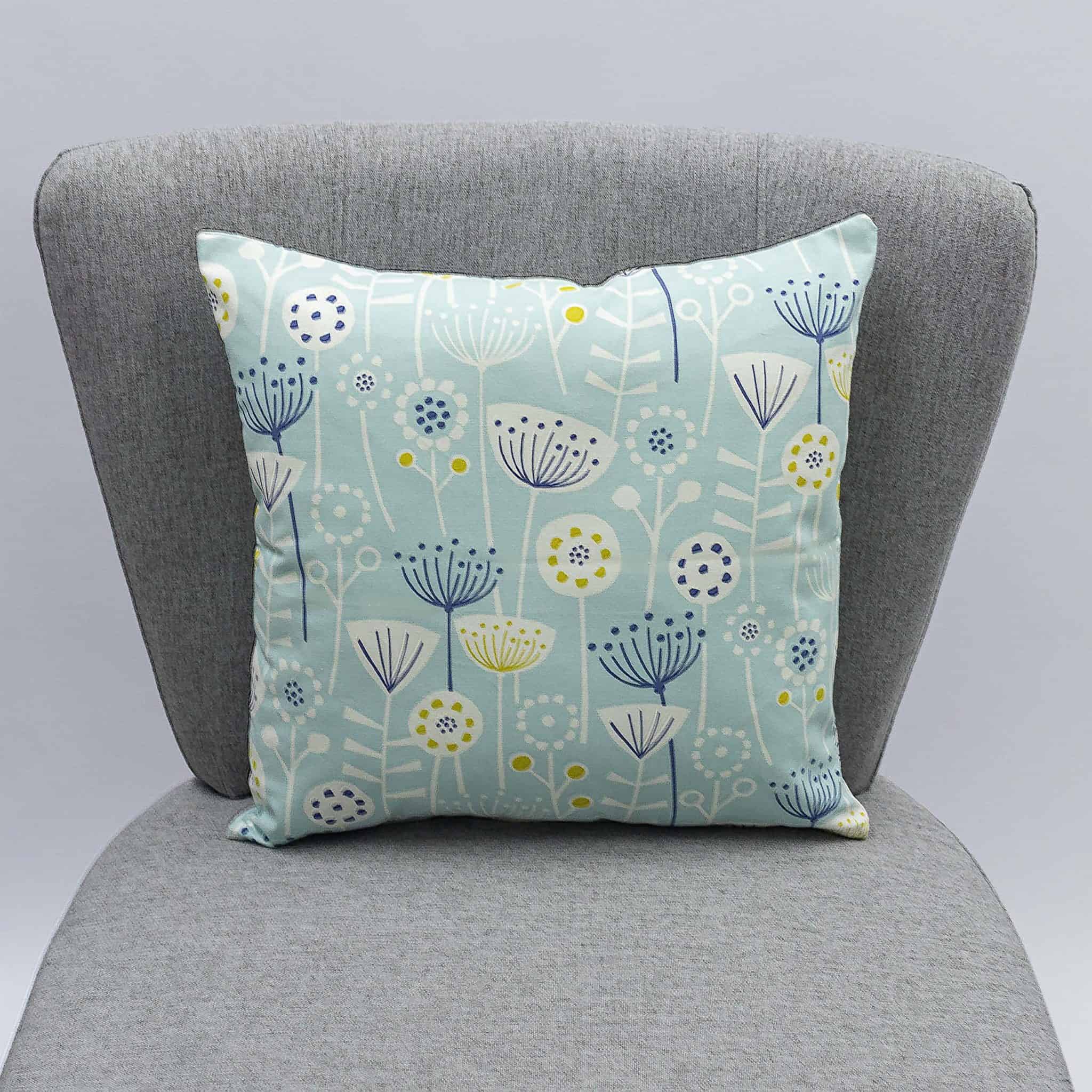 Geometric Scandi Floral Cushion in Duck Egg Blue Linen Loft