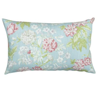 Florence Floral XL Rectangular Cushion in Duck Egg Blue