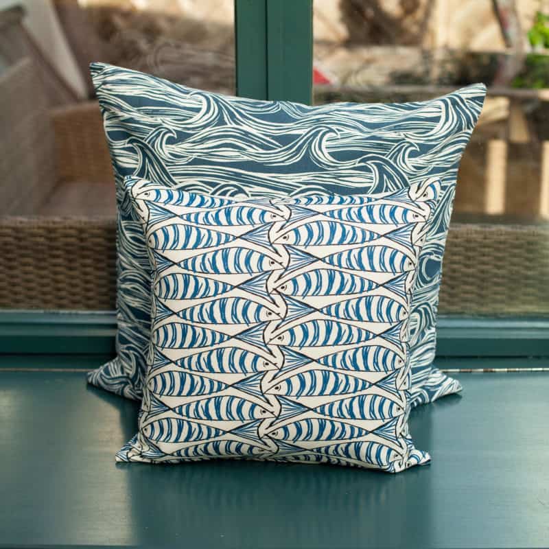 Blue and White Sardine Cushion