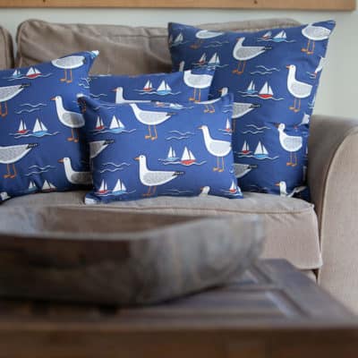 By the Sea Gull Cushion in Navy