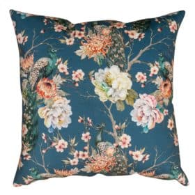 Peacock Rose Garden Extra-Large Cushion in Blue