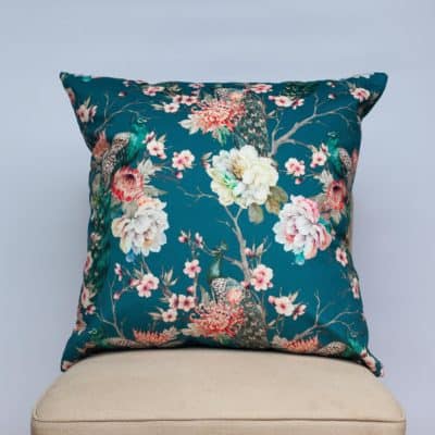 Peacock Rose Garden Extra-Large Cushion in Blue