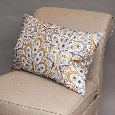 Grey and Ochre Fleur De Lis Damask Boudoir Cushion