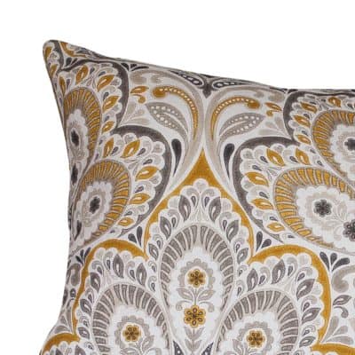 Grey and Ochre Fleur De Lis Damask XL Rectangular Cushion
