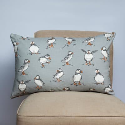 Puffins XL Rectangular Cushion in Light Grey