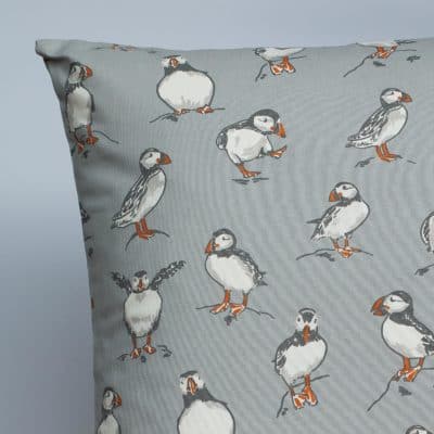 Puffins Extra-Large Cushion in Light Grey