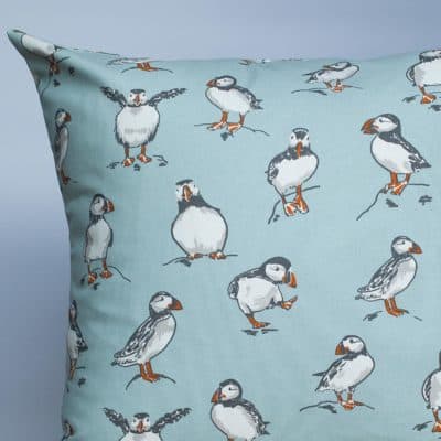 Puffins Extra-Large Cushion in Mineral Blue