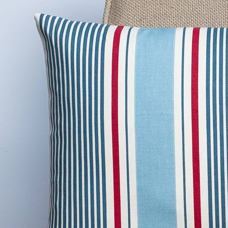 Coastal Stripe Boudoir Cushion in Soft Blue and Red