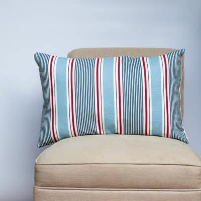 Coastal Stripe XL Rectangular Cushion in Soft Blue and Red
