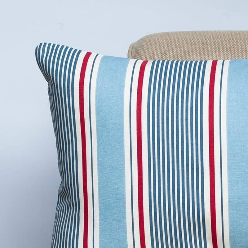Coastal Stripe XL Rectangular Cushion in Soft Blue and Red