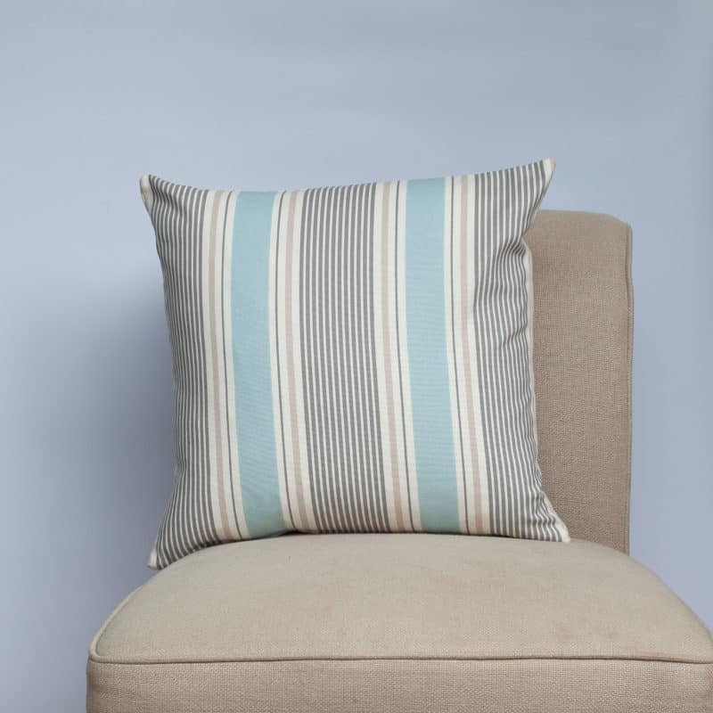 Coastal Stripe Cushion in Duck Egg Blue