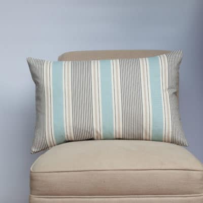 Coastal Stripe XL Rectangular Cushion in Duck Egg Blue