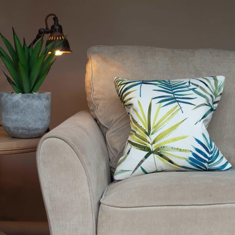Blue Green Palm Fronds Cushion