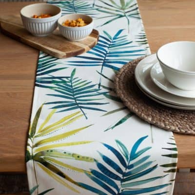 Blue and Green Palm Frond Table Runner