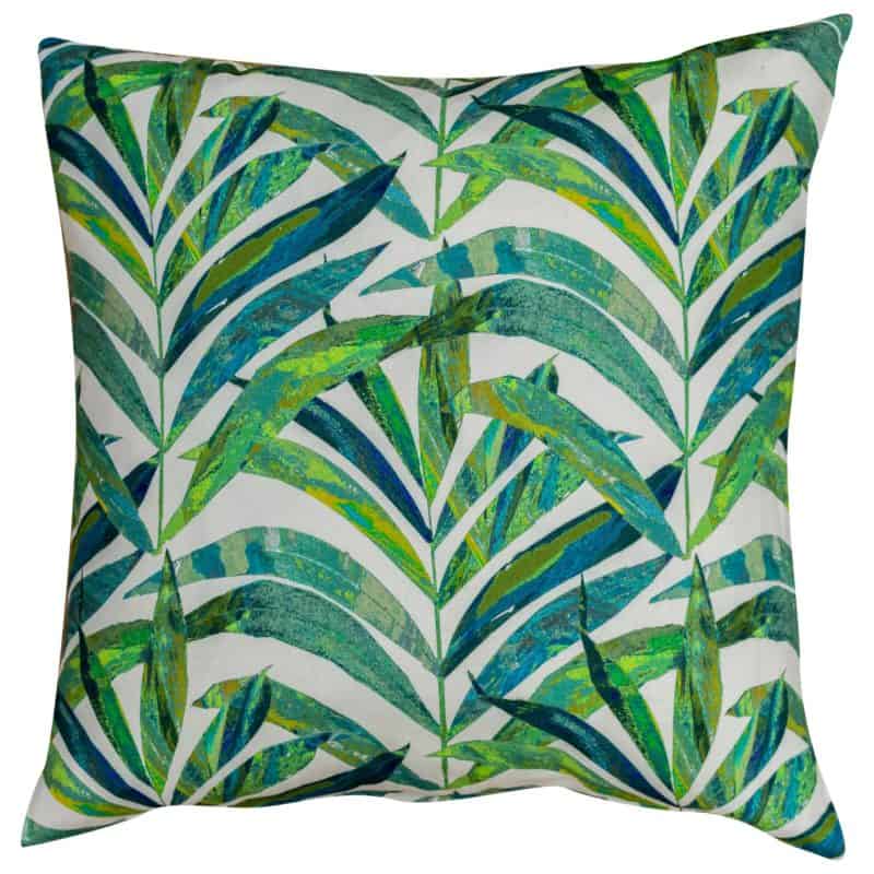 XL Linen Palm Leaves Cushion in Green