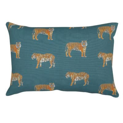Tiger Motif Boudoir Cushion in Teal Blue