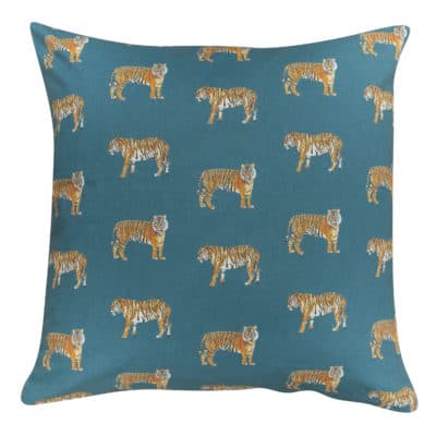 Tiger Motif Extra-Large Cushion in Teal Blue