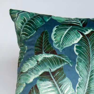 Calathea Jungle Leaf Velvet XL Rectangular Cushion in Jewel Blue
