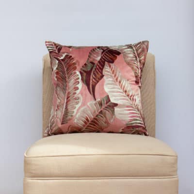 Calathea Jungle Leaf Velvet Cushion in Dusky Pink
