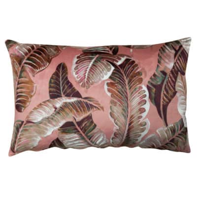 Calathea Jungle Leaf Velvet XL Rectangular Cushion in Dusky Pink