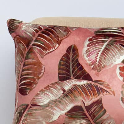 Calathea Jungle Leaf Velvet XL Rectangular Cushion in Dusky Pink