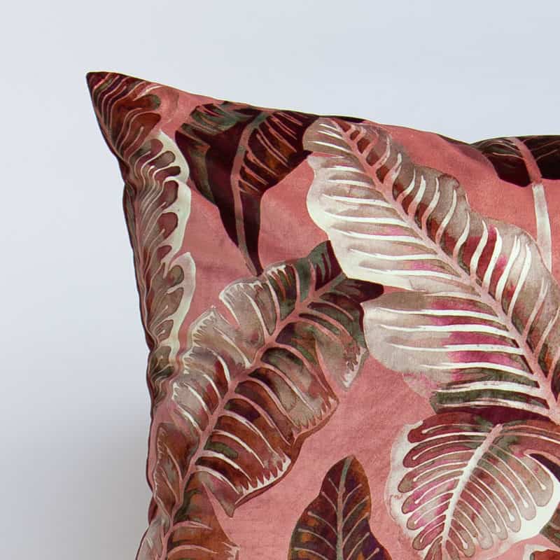 Calathea Jungle Leaf Velvet Extra-Large Cushion in Dusky Pink