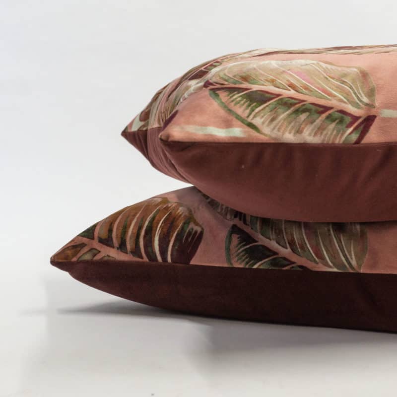 Calathea Jungle Leaf Velvet Extra-Large Cushion in Dusky Pink