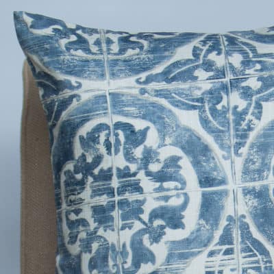 Lisbon Tile Print Cushion in Faded Blue