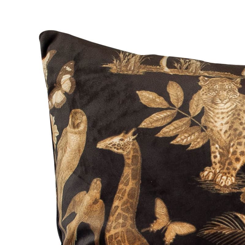 XL Velvet Animal Print Rectangular Cushion in Black and Gold - Linen Loft