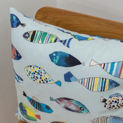 Vintage Style Tropical Fish Cushion in Ocean Blue