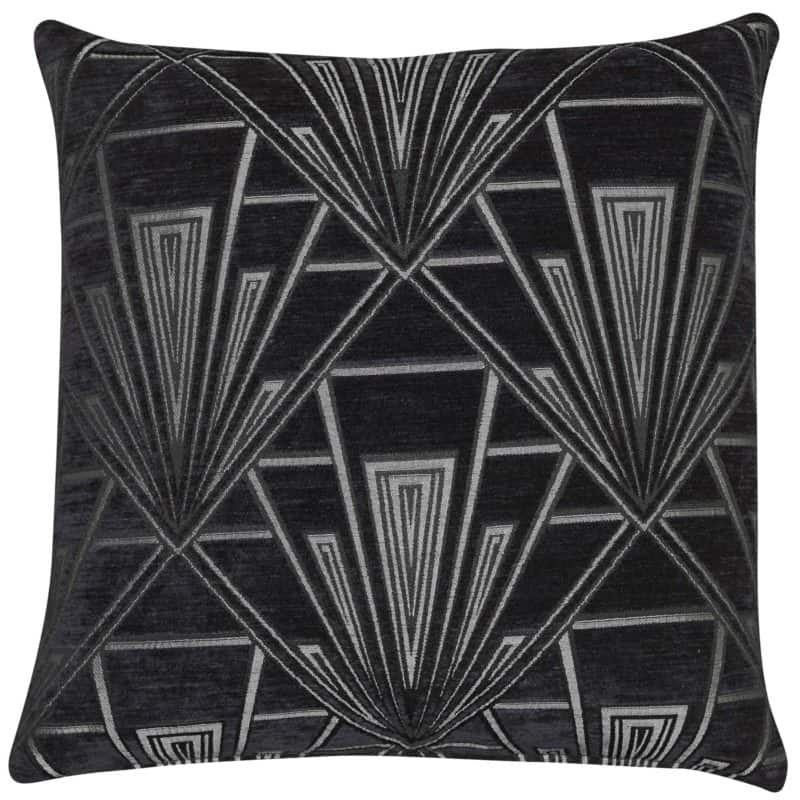 Art Deco Geometric Velvet Chenille Cushion in Black and Silver