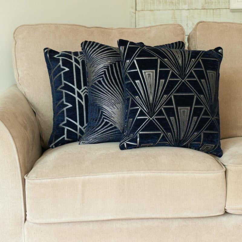 Art Deco Geometric Velvet Chenille Cushion in Black and Silver