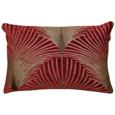 Art Deco Fan Rectangular Cushion in Red and Gold