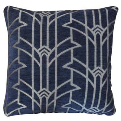 Art Deco Chrysler Cushion in Navy Blue and Silver