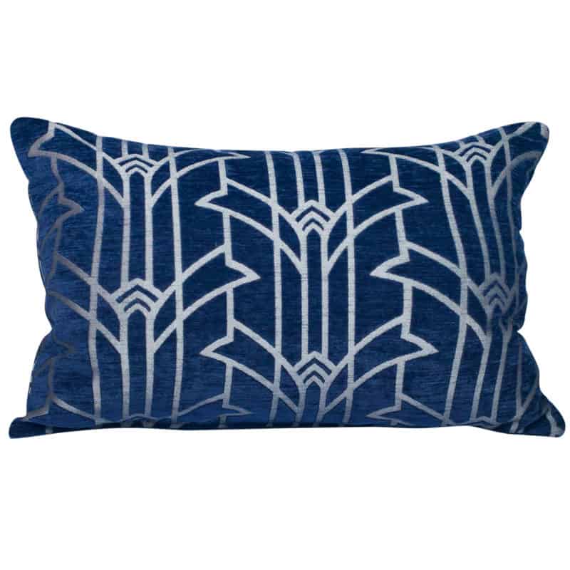 Art Deco Chrysler XL Rectangular Cushion in Navy Blue and Silver
