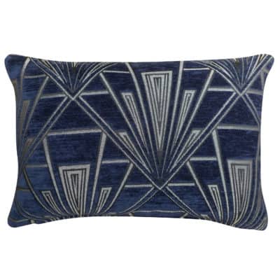 Art Deco Geometric Velvet Chenille Boudoir Cushion in Navy Blue