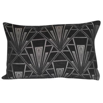 Art Deco Geometric XL Rectangular Cushion in Black and Silver