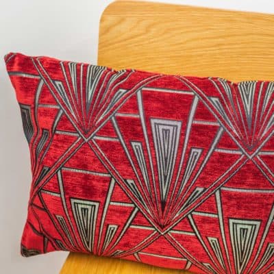 Art Deco Geometric XL Rectangular Cushion in Red and Silver