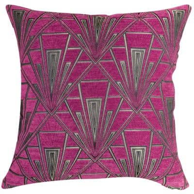 Art Deco Geometric Velvet Chenille Extra-Large Cushion in Pink and Silver
