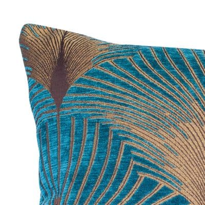Art Deco Fan XL Rectangular Cushion in Teal and Gold