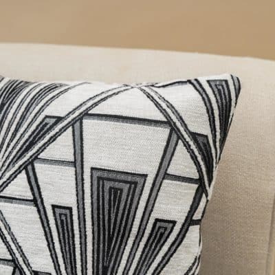 Art Deco Geometric Velvet Chenille Cushion in Pearl White