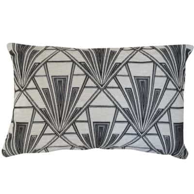 Art Deco Geometric Velvet Chenille XL Rectangular Cushion in Pearl White