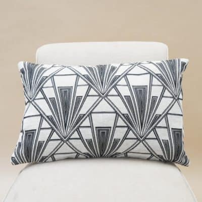 Art Deco Geometric Velvet Chenille XL Rectangular Cushion in Pearl White