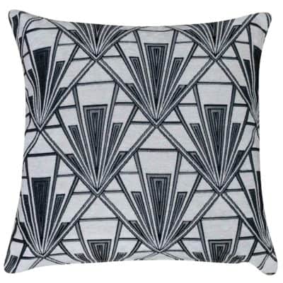 Art Deco Geometric Velvet Chenille Extra-Large Cushion in Pearl White