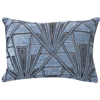 Art Deco Geometric Velvet Chenille Boudoir Cushion in Steel Blue