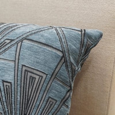 Art Deco Geometric Velvet Chenille Boudoir Cushion in Steel Blue
