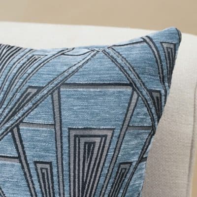 Art Deco Geometric Velvet Chenille Cushion in Steel Blue